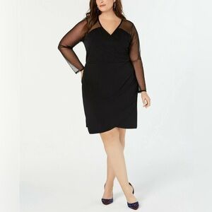 INC International Concepts Black Draped Dress with Mesh Sleeves
